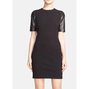 Vince Knit Sheath Knit Dress Short Leather Sleeves Black Size 2‎